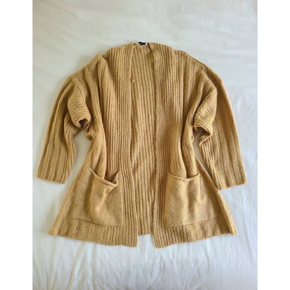 Topshop Cardigan Sweater Women's 4-6 Small Beige Knit Long Sleeve Open Front Poc - Picture 5 of 6